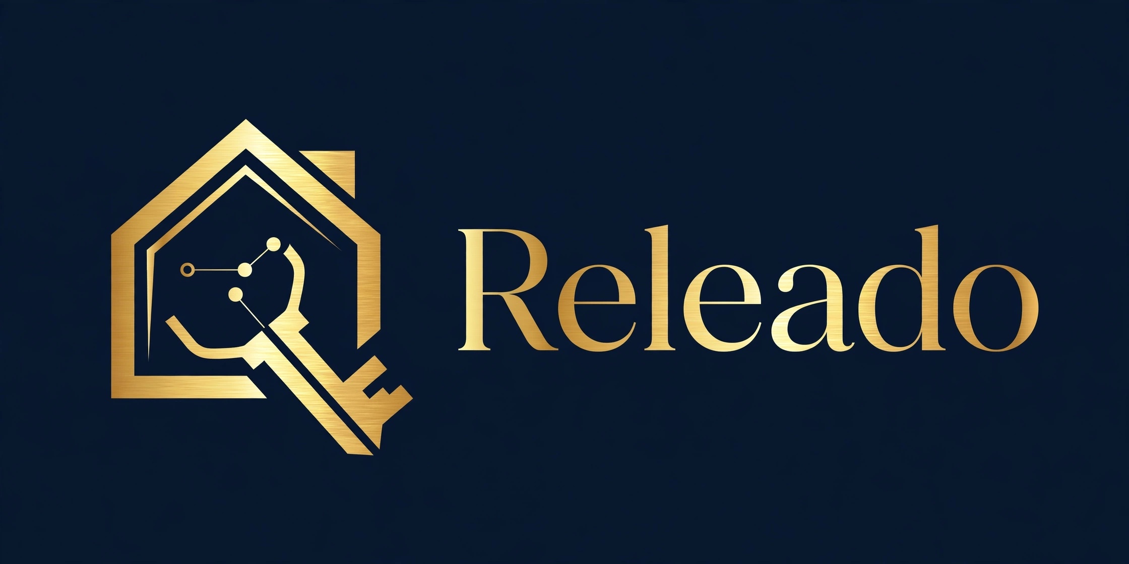 Releado logo — gold house key with AI circuit nodes on navy