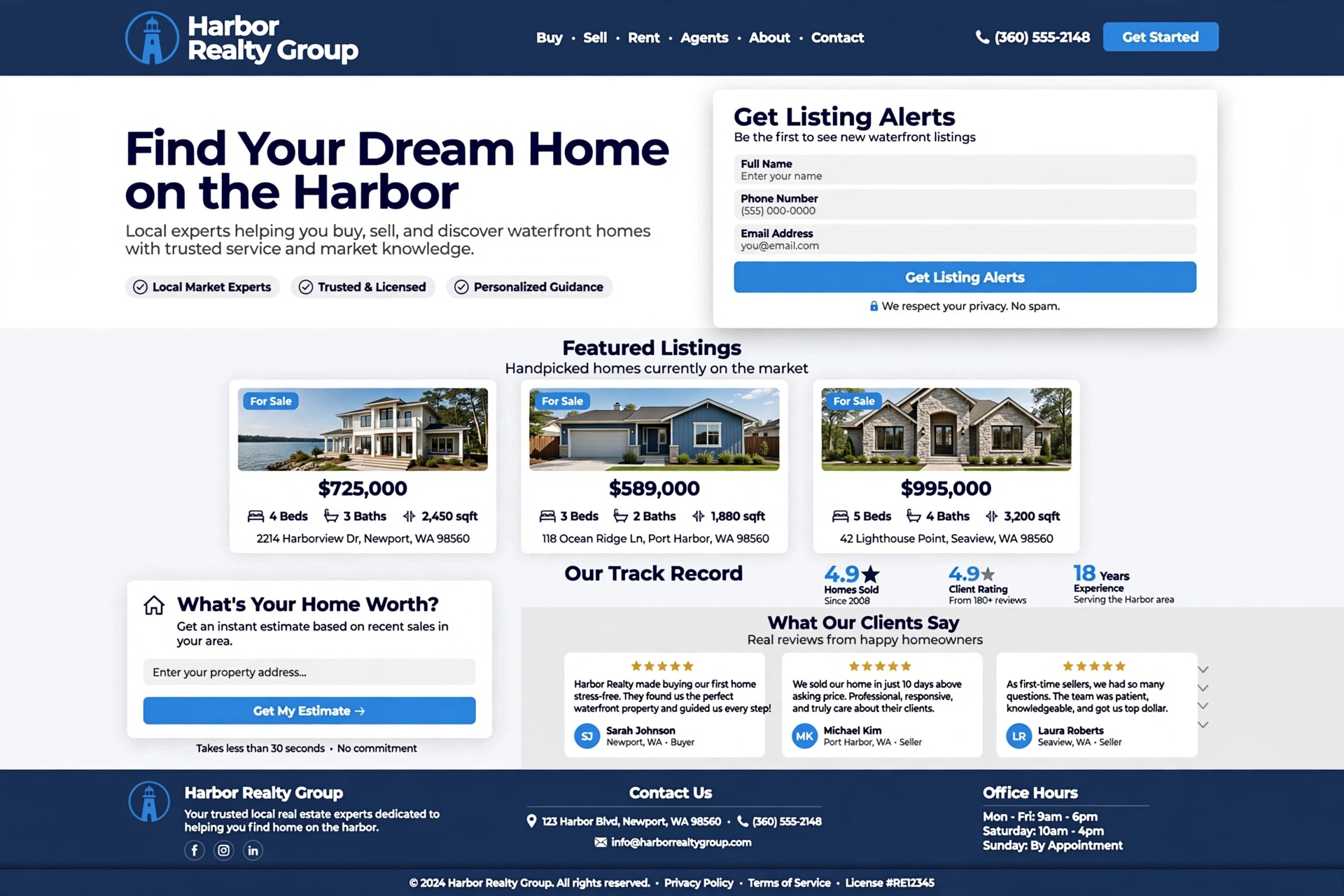 Sample client website in the Trust Blue design — Harbor Realty Group